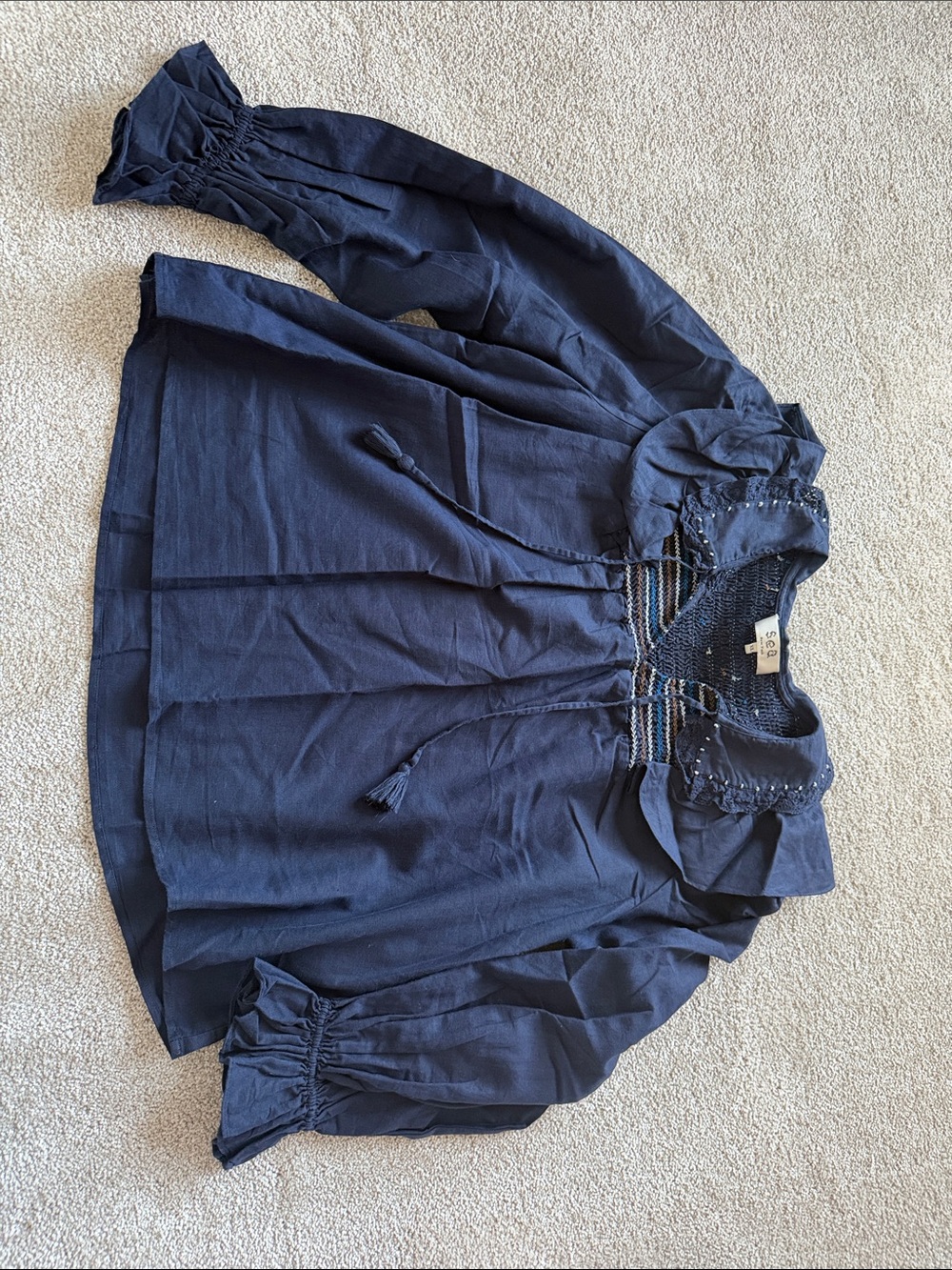 Sea New York Navy Blue Peasant Blouse